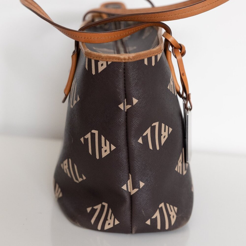 Lauren Ralph Lauren Brown Monogram Tote Bag Shopper Purse Handbag - Picture 6 of 11